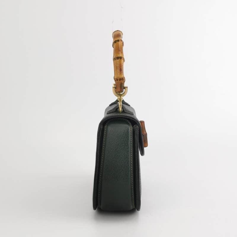 Black Gucci Bamboo 1947 Top Handle Bag Leather Small Dark Green