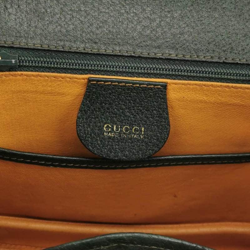 Gucci Bamboo 1947 Top Handle Bag Leather Small Dark Green In Excellent Condition In AUBERVILLIERS, FR