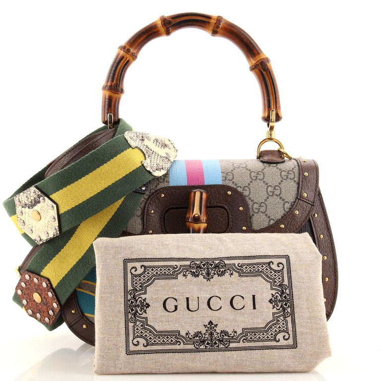 Gucci Bamboo 1947 Top Handle Bag Printed GG Coated Canvas and Studded  Leather at 1stDibs