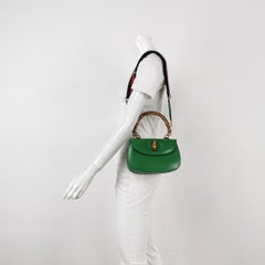 Gucci Bamboo 1947 Top Handle Bag Small Green Box Leather Canvas Strap