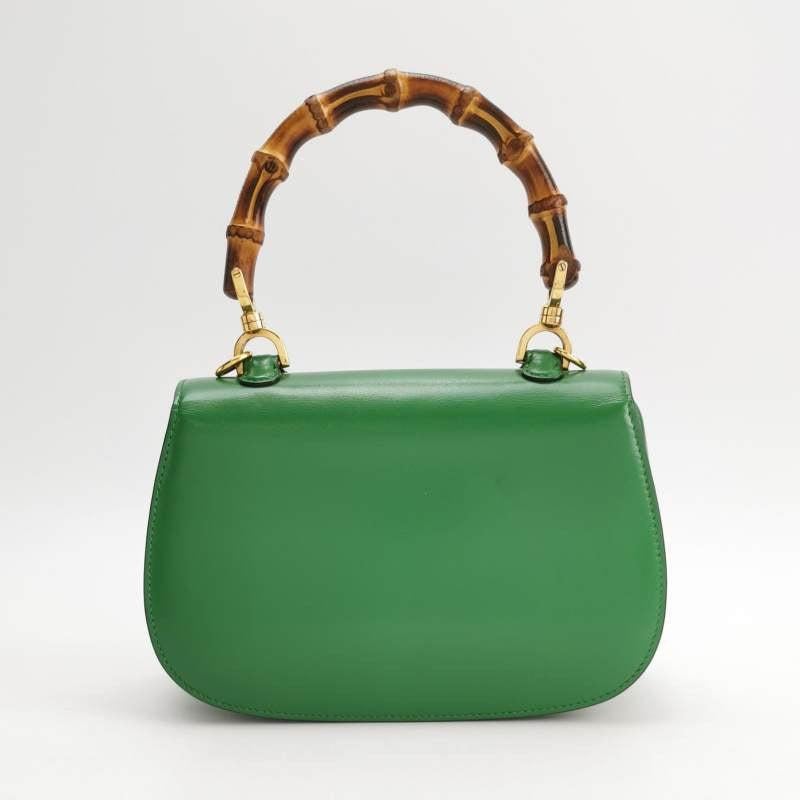 Gucci Bamboo 1947 Top Handle Bag Small Green Box Leather In Excellent Condition In AUBERVILLIERS, FR