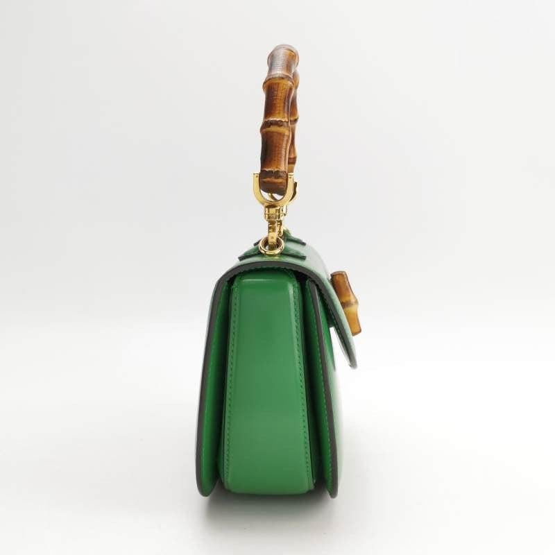 Women's Gucci Bamboo 1947 Top Handle Bag Small Green Box Leather