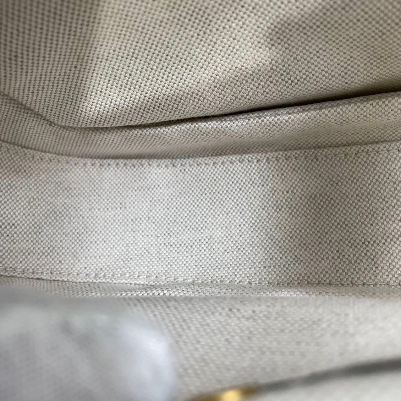 Gucci Bamboo 1947 Top Handle Bag Small White Box Leather Canvas Strap en vente 5