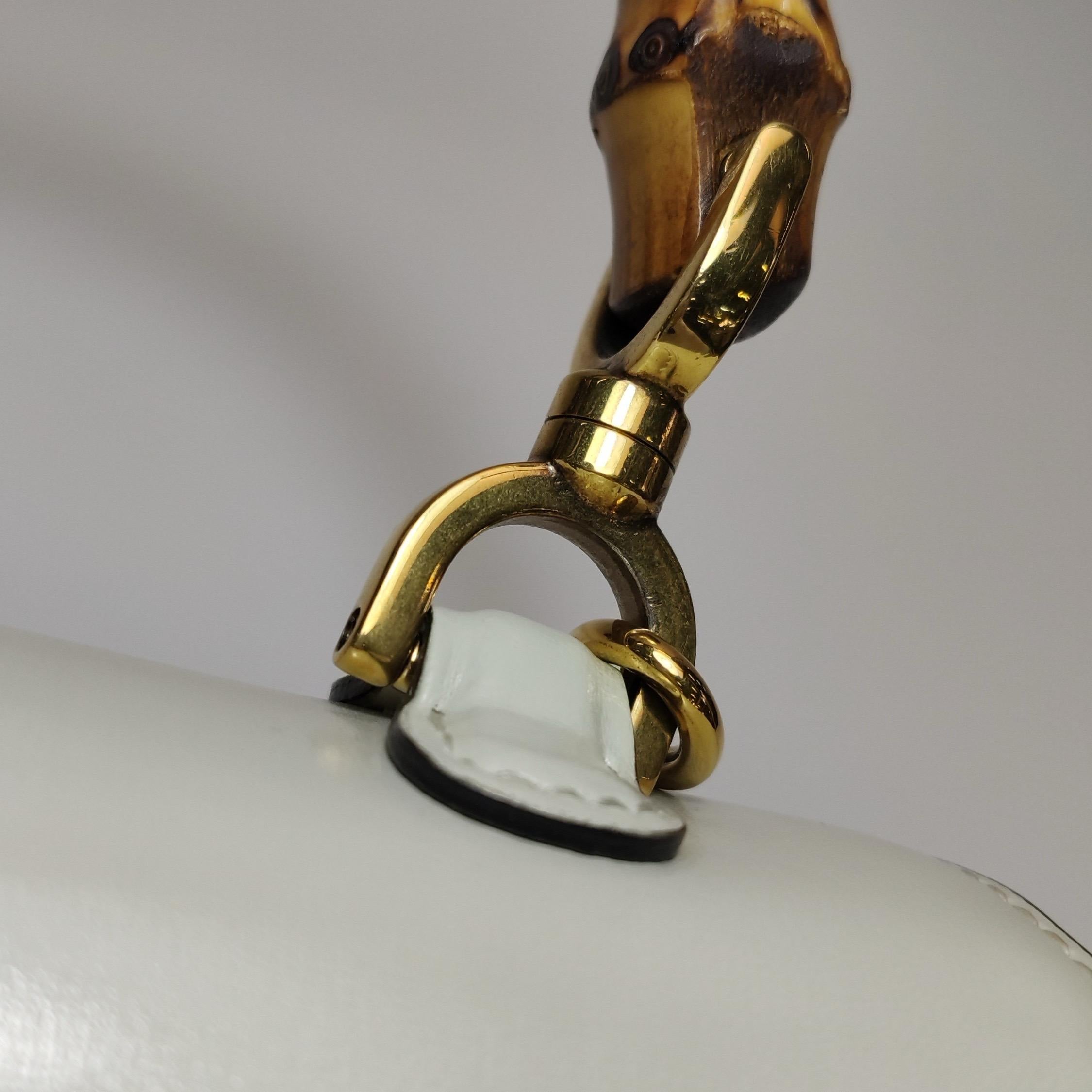 Gucci Bamboo 1947 Top Handle Bag Small White Box Leather Canvas Strap For Sale 8