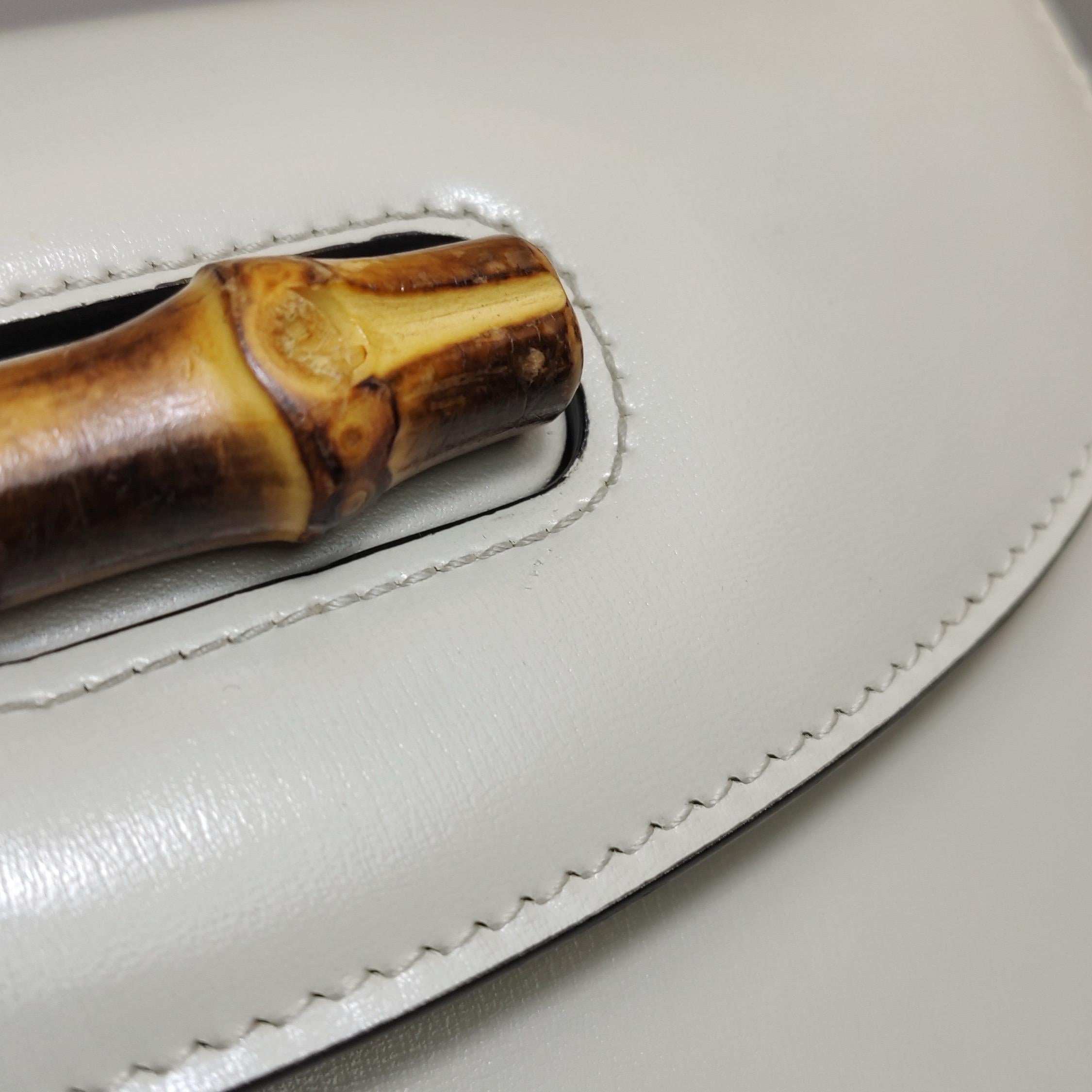Gucci Bamboo 1947 Top Handle Bag Small White Box Leather Canvas Strap For Sale 10