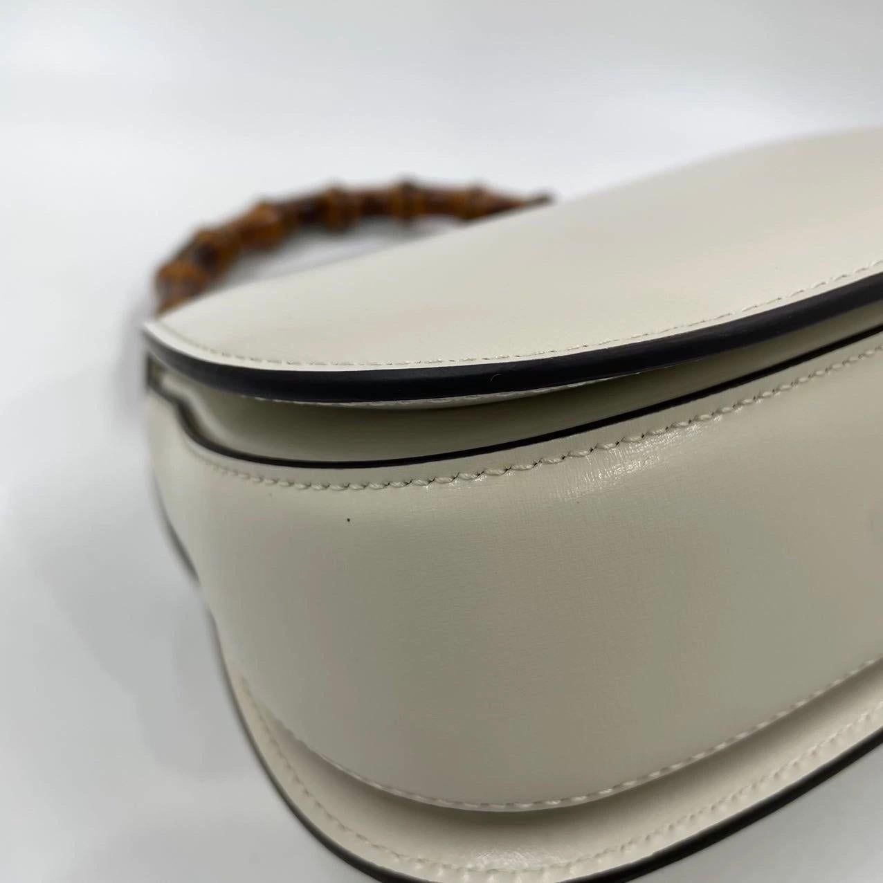 Gucci Bamboo 1947 Top Handle Bag Small White Box Leather Canvas Strap en vente 9
