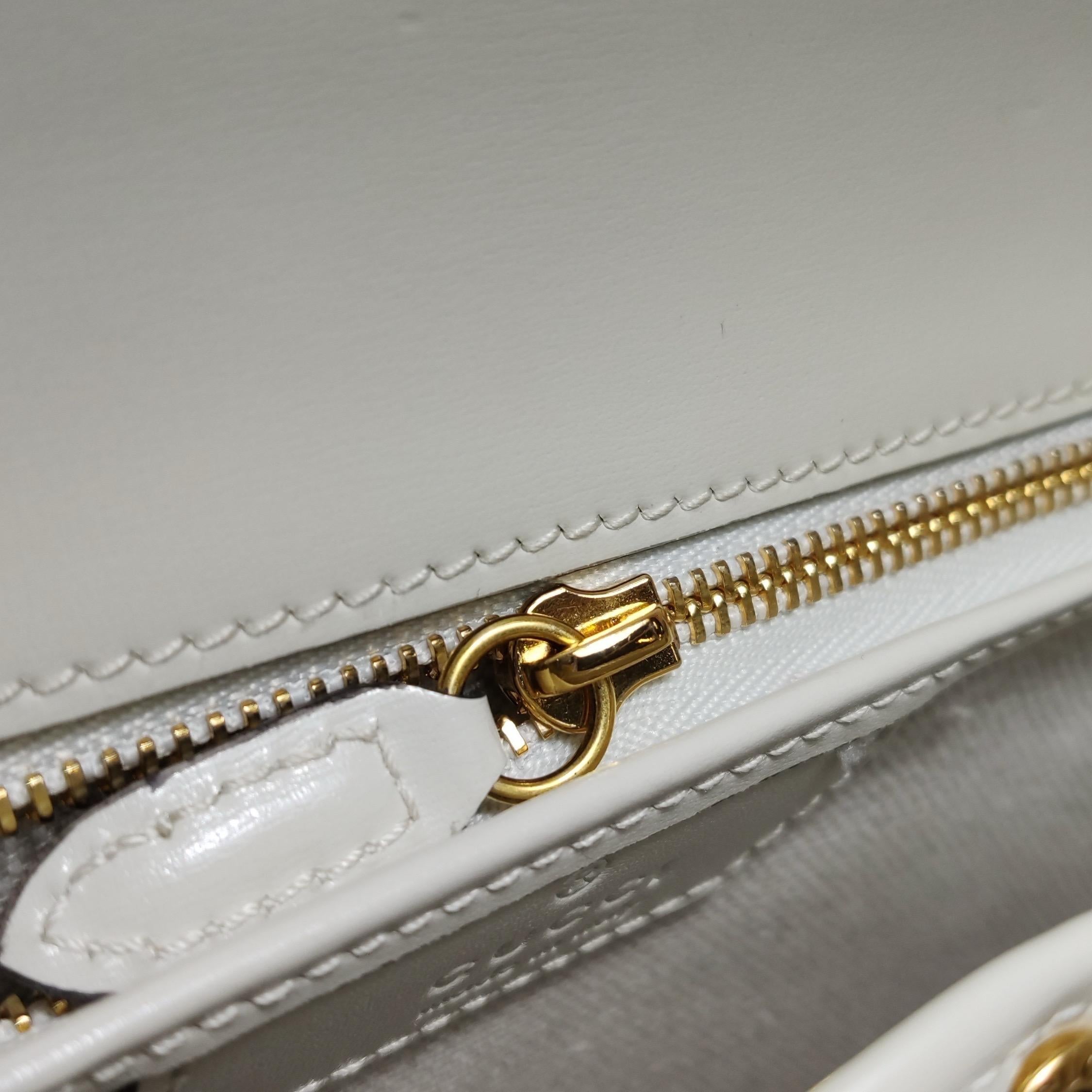 Gucci Bamboo 1947 Top Handle Bag Small White Box Leather Canvas Strap For Sale 11