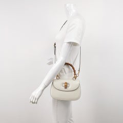 Gucci Bamboo 1947 Top Handle Bag Small White Box Leather Canvas Strap