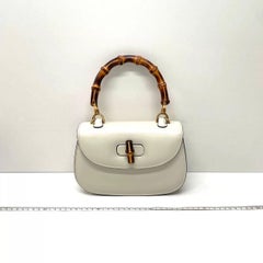 Gucci Bamboo 1947 Top Handle Bag Small White Box Leather Canvas Strap