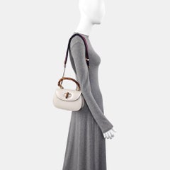 Gucci Bamboo 1947 Top Handle Bag Small White Box Leather Canvas Strap