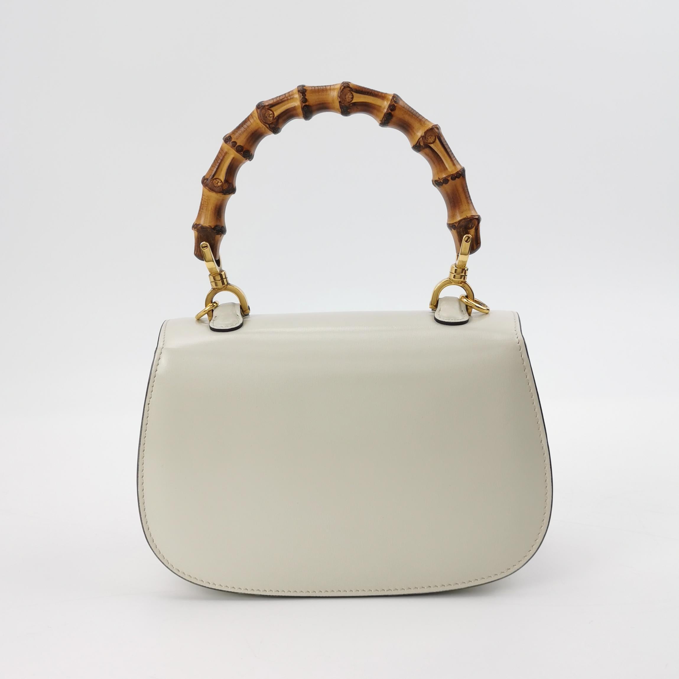 Blanc Gucci Bamboo 1947 Top Handle Bag Small White Box Leather Canvas Strap en vente