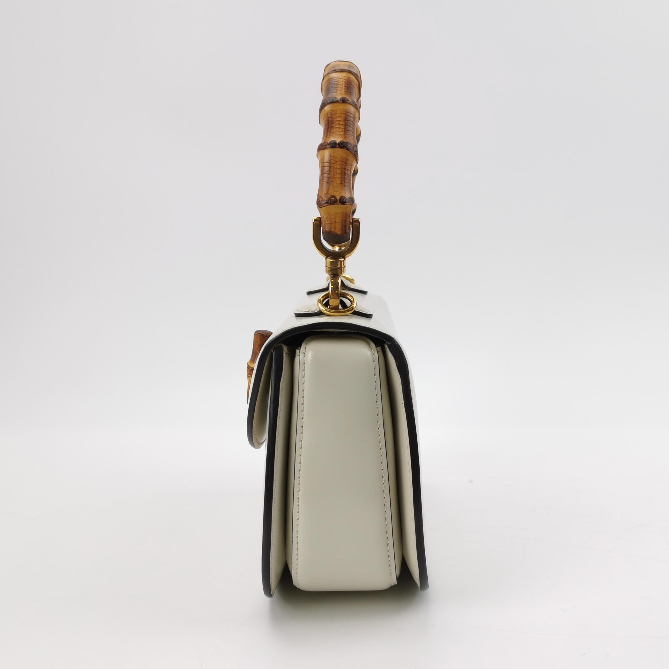 Gucci Bamboo 1947 Top Handle Bag Small White Box Leather Canvas Strap Pour femmes en vente