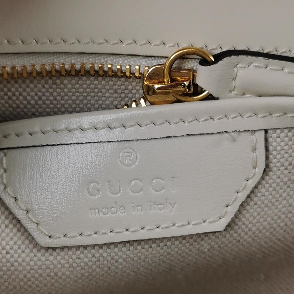 Gucci Bamboo 1947 Top Handle Bag Small White Box Leather Canvas Strap For Sale 2