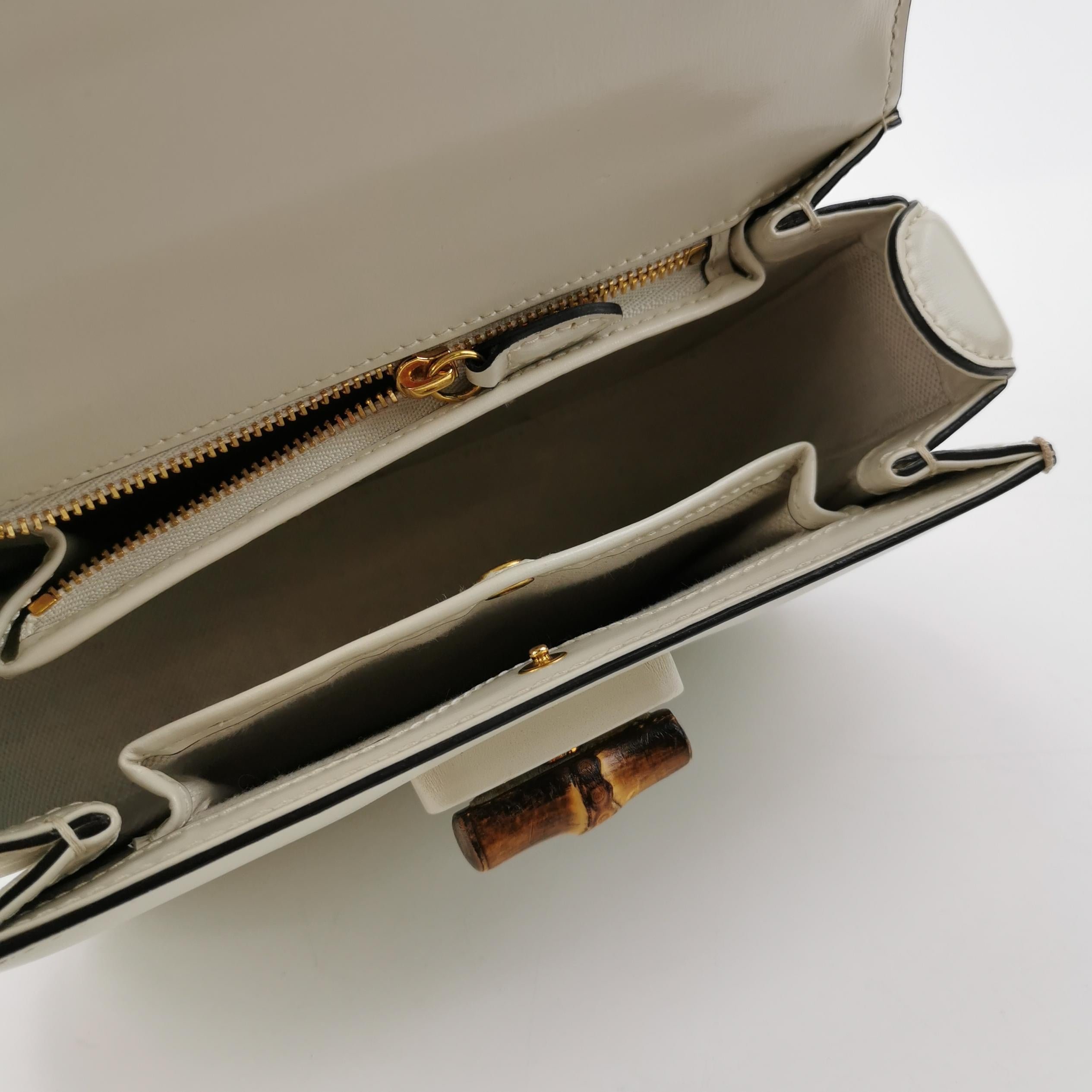 Gucci Bamboo 1947 Top Handle Bag Small White Box Leather Canvas Strap For Sale 3