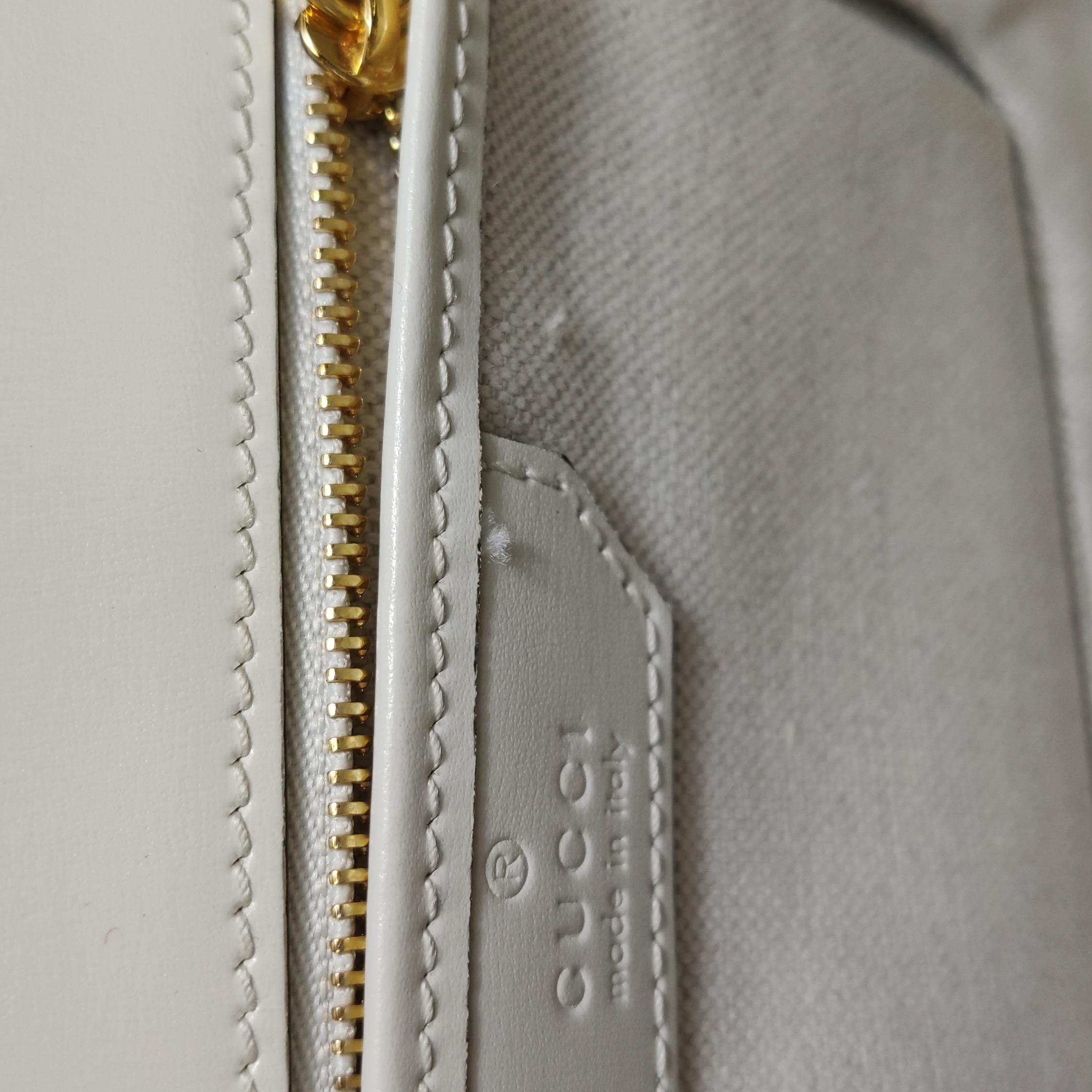 Gucci Bamboo 1947 Top Handle Bag Small White Box Leather Canvas Strap For Sale 5