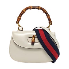 Gucci Bamboo 1947 Top Handle Bag Small White Box Leather Canvas Strap