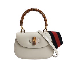 Gucci Bamboo 1947 Top Handle Bag Small White Box Leather Canvas Strap