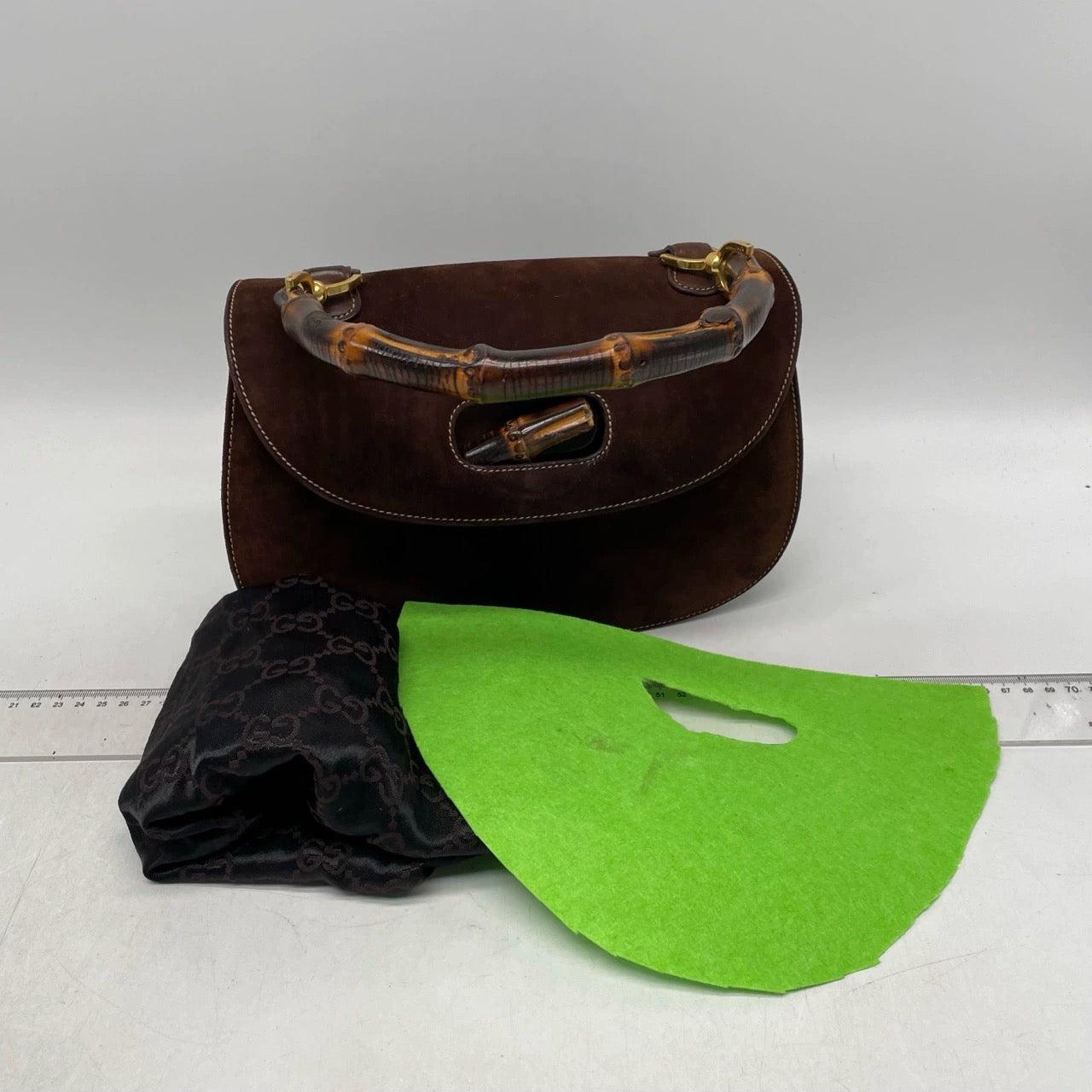 Gucci Bamboo 1947 Top Handle Bag Suede Leather Medium Dark Chocolate Brown 5