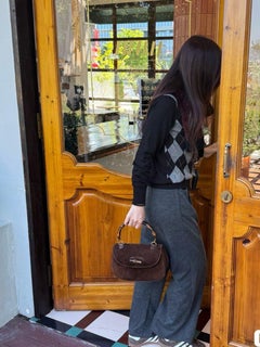 Gucci Bamboo 1947 Top Handle Bag Suede Leather Medium Dark Chocolate Brown