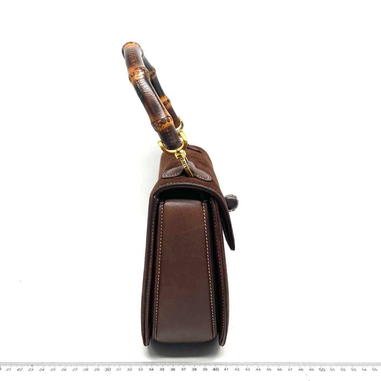 Women's Gucci Bamboo 1947 Top Handle Bag Suede Leather Medium Dark Chocolate Brown