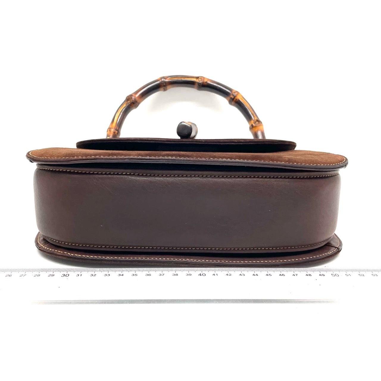 Gucci Bamboo 1947 Top Handle Bag Suede Leather Medium Dark Chocolate Brown 1