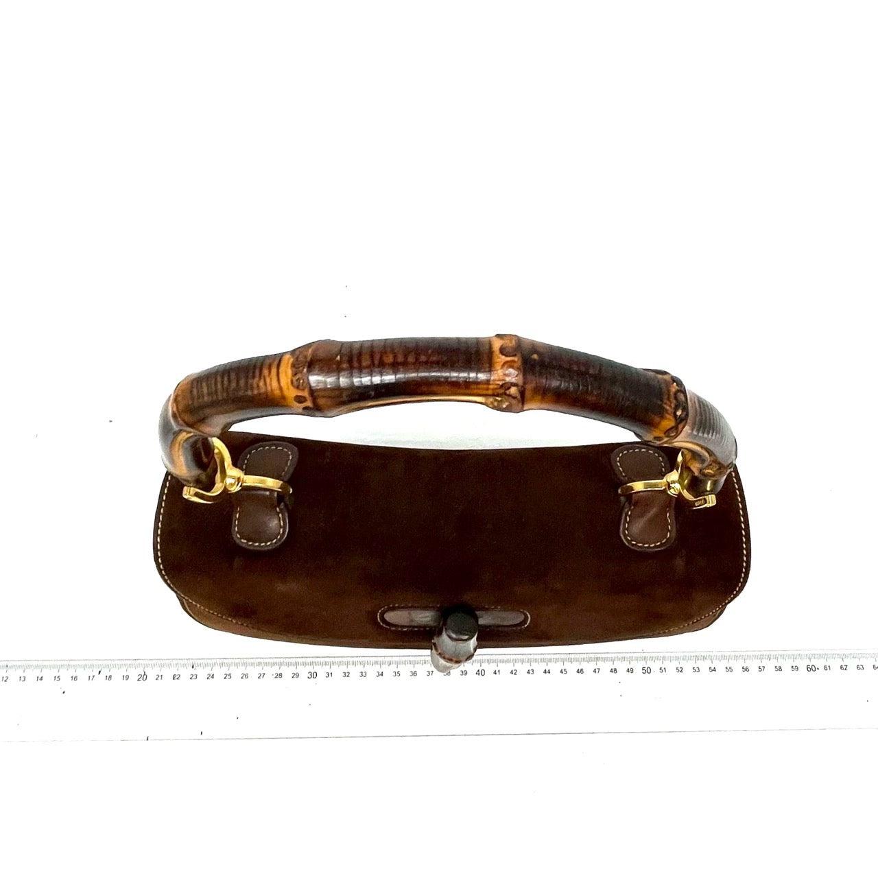 Gucci Bamboo 1947 Top Handle Bag Suede Leather Medium Dark Chocolate Brown 3