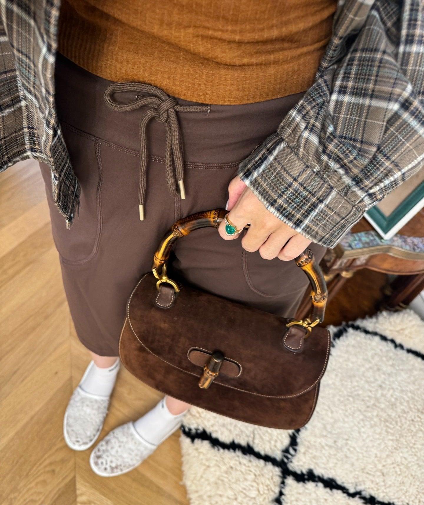 Gucci Bamboo 1947 Top Handle Bag Suede Leather Medium Dark Chocolate Brown 4