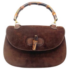 Gucci Bamboo 1947 Bolso de Asa Superior Piel de Ante Marrón Chocolate Oscuro Mediano
