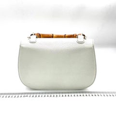 Gucci Bamboo 1947 Top Handle Bag White Grained Leather Medium