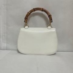 Gucci Bamboo 1947 Top Handle Bag White Grained Leather Medium