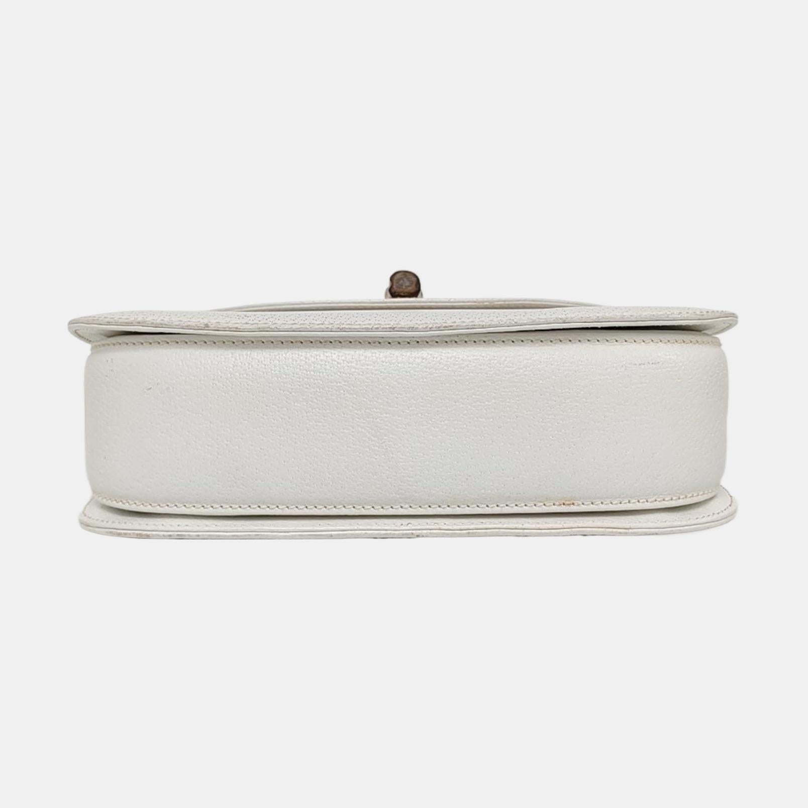 Gucci Bamboo 1947 Top Handle Bag Weißes genarbtes Leder Medium im Angebot 1