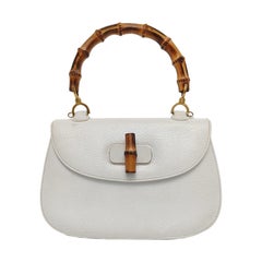 Gucci Bamboo 1947 Top Handle Bag White Grained Leather Medium