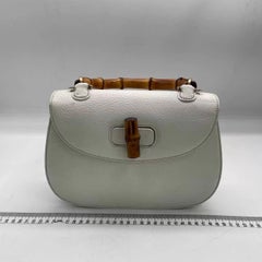 Gucci Bamboo 1947 Top Handle Bag White Grained Leather Medium