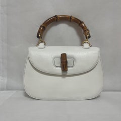 Gucci Bamboo 1947 Top Handle Bag White Grained Leather Medium