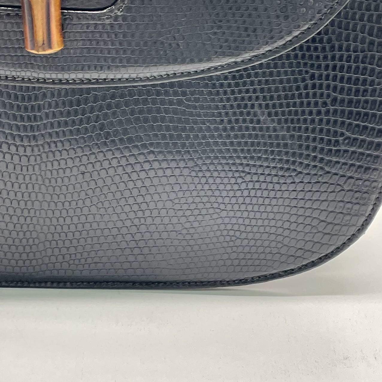 Gucci Bamboo 1947 Vintage Rare Lizard-skin Leather Large Black with Strap 7