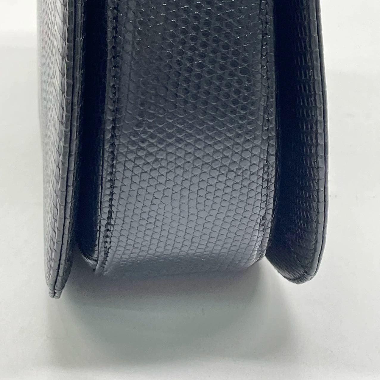 Gucci Bamboo 1947 Vintage Rare Lizard-skin Leather Large Black with Strap 11