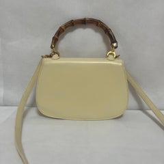 Gucci Bamboo 1947 Vintage Small White Box Leather Top Handle and Leather Strap