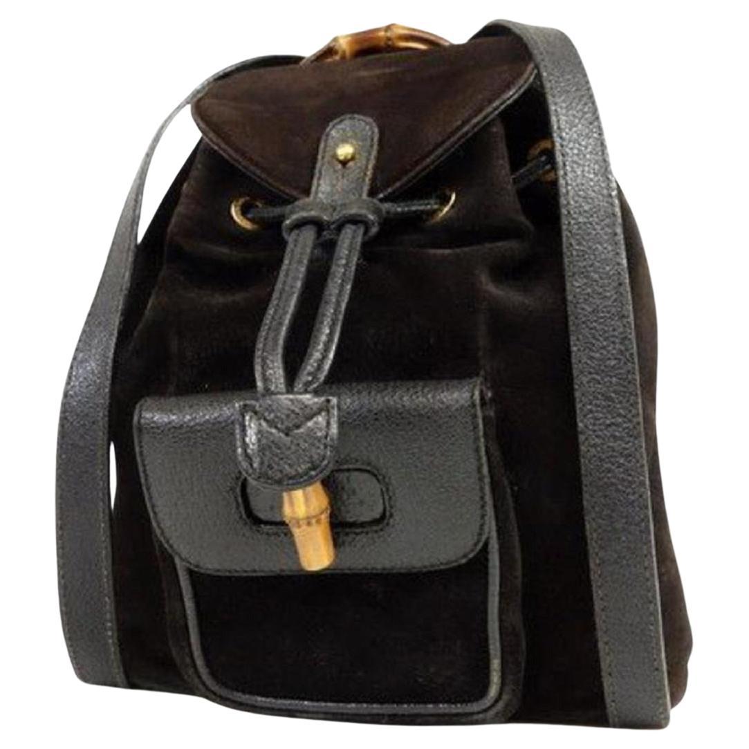 Gucci Bamboo 232896 Black Suede Leather Backpack For Sale