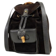 Gucci Bamboo 232896 Black Suede Leather Backpack