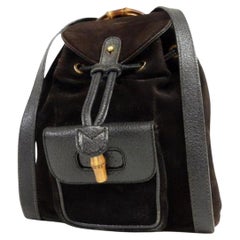 Vintage Gucci Bamboo 232896 Black Suede Leather Backpack