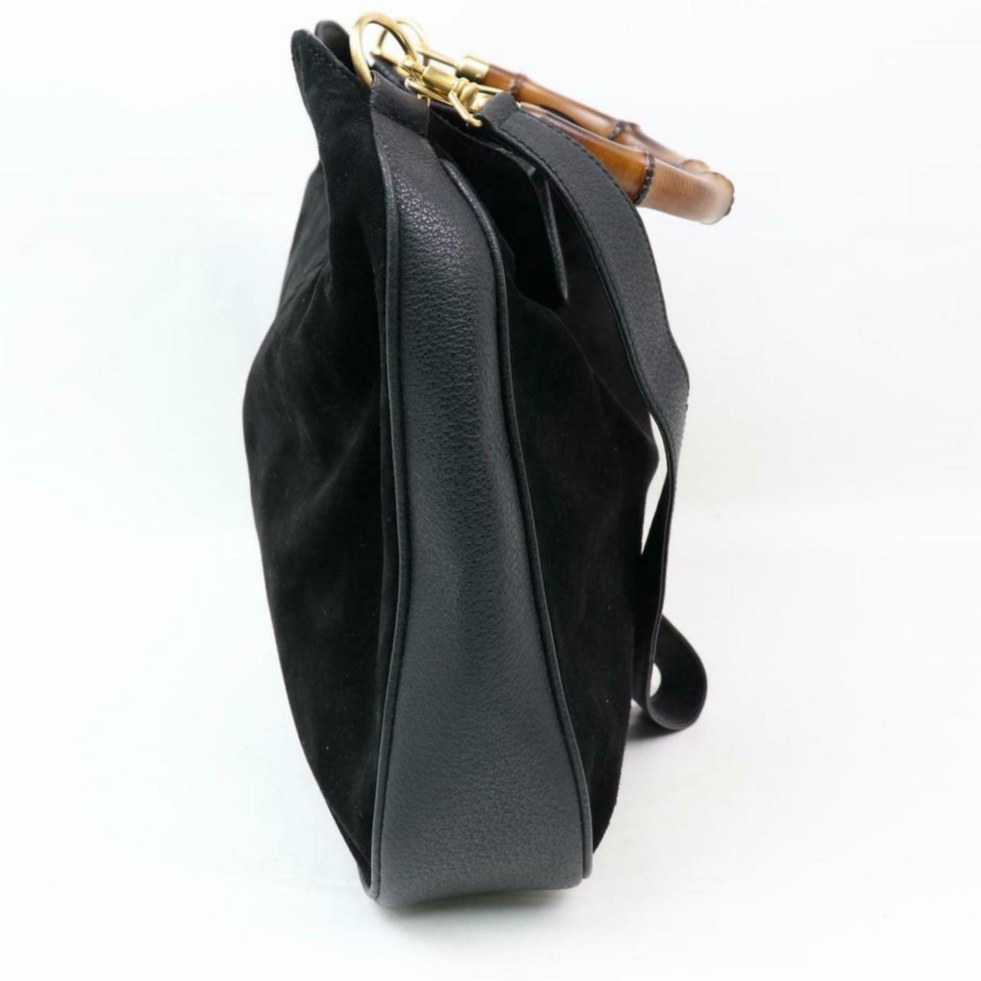 Gucci Bamboo 2way Hobo 870254 Black Suede Leather Shoulder Bag For Sale 4
