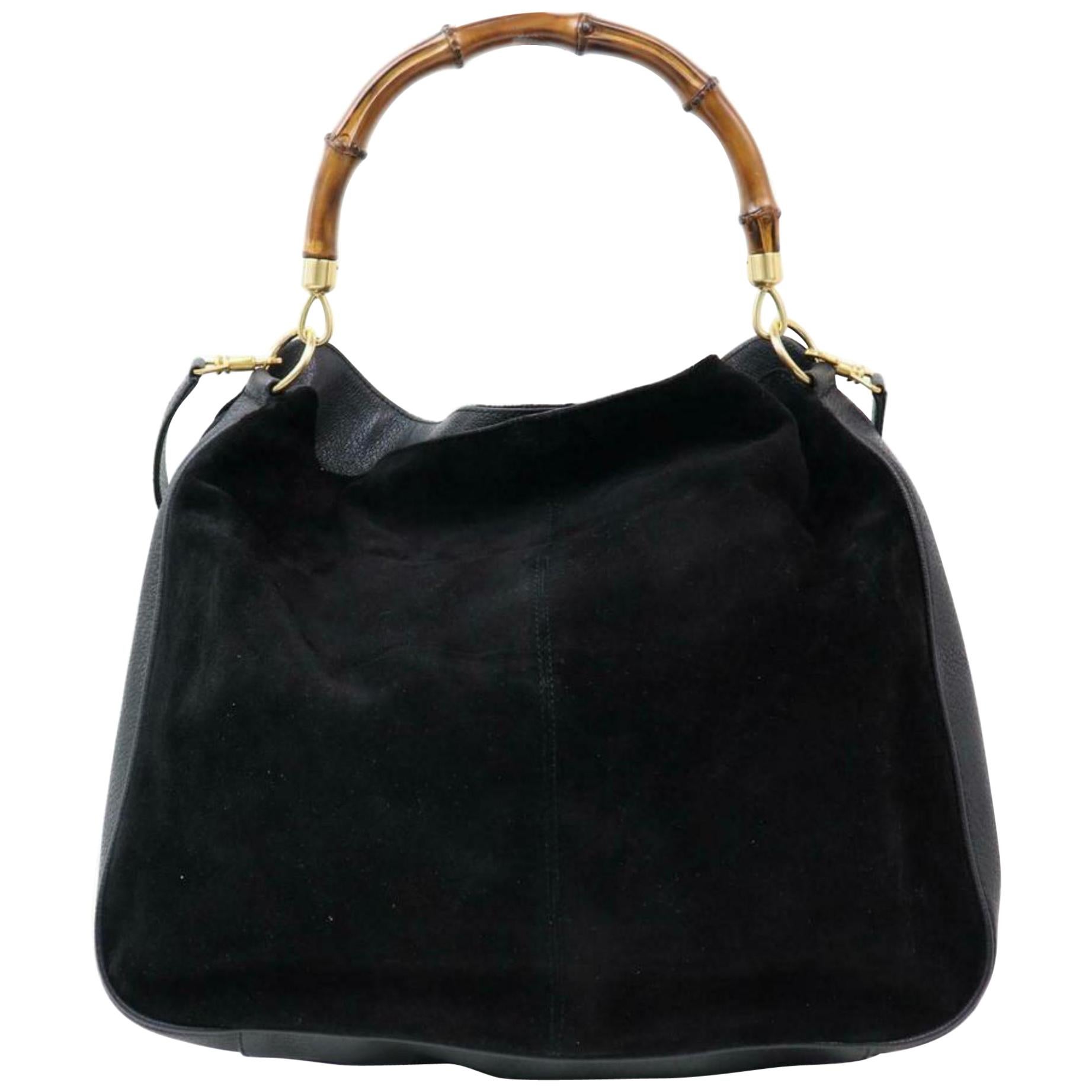 Gucci Bamboo 2way Hobo 870254 Black Suede Leather Shoulder Bag For Sale