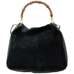 Vintage Gucci Bamboo 2way Hobo 870254 Black Suede Leather Shoulder Bag