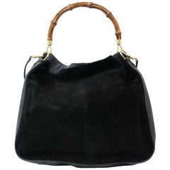 Gucci Black Suede Bag with Bamboo Handle