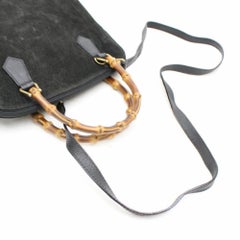 Gucci Bamboo 2way Satchel 865746 Black Suede Leather Shoulder Bag