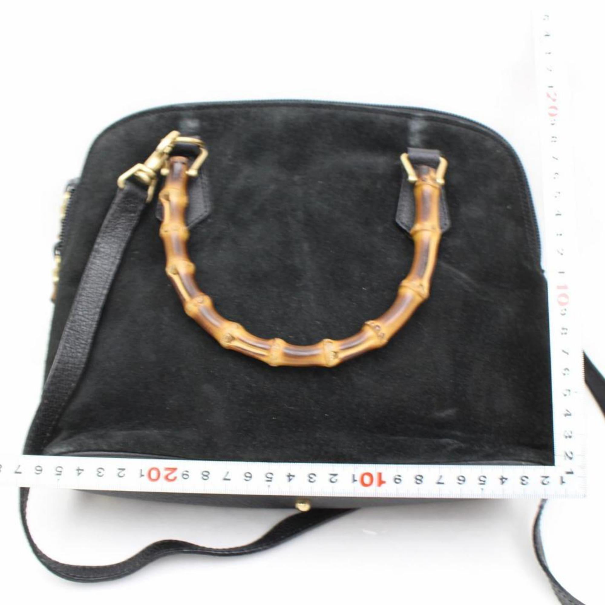 Gucci Bamboo 2way Satchel 865746 Black Suede Leather Shoulder Bag For Sale 2