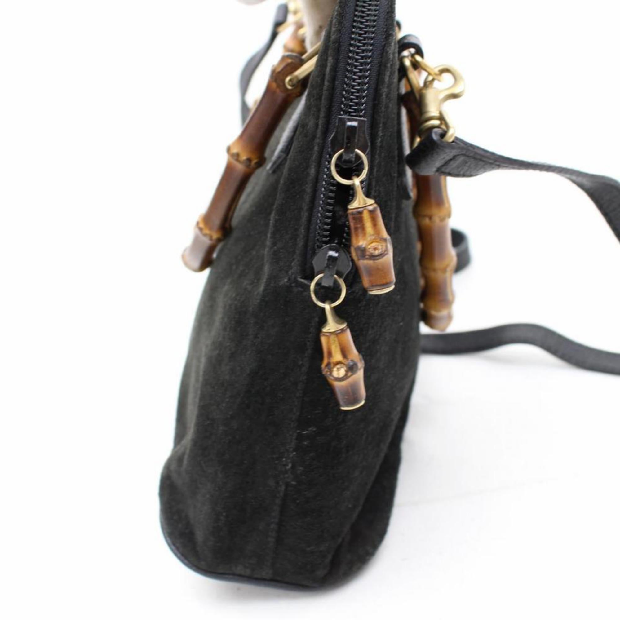 Gucci Bamboo 2way Satchel 865746 Black Suede Leather Shoulder Bag For Sale 5
