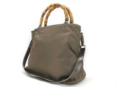Gucci Bamboo 2way Tote 223797 Khaki Nylon Shoulder Bag