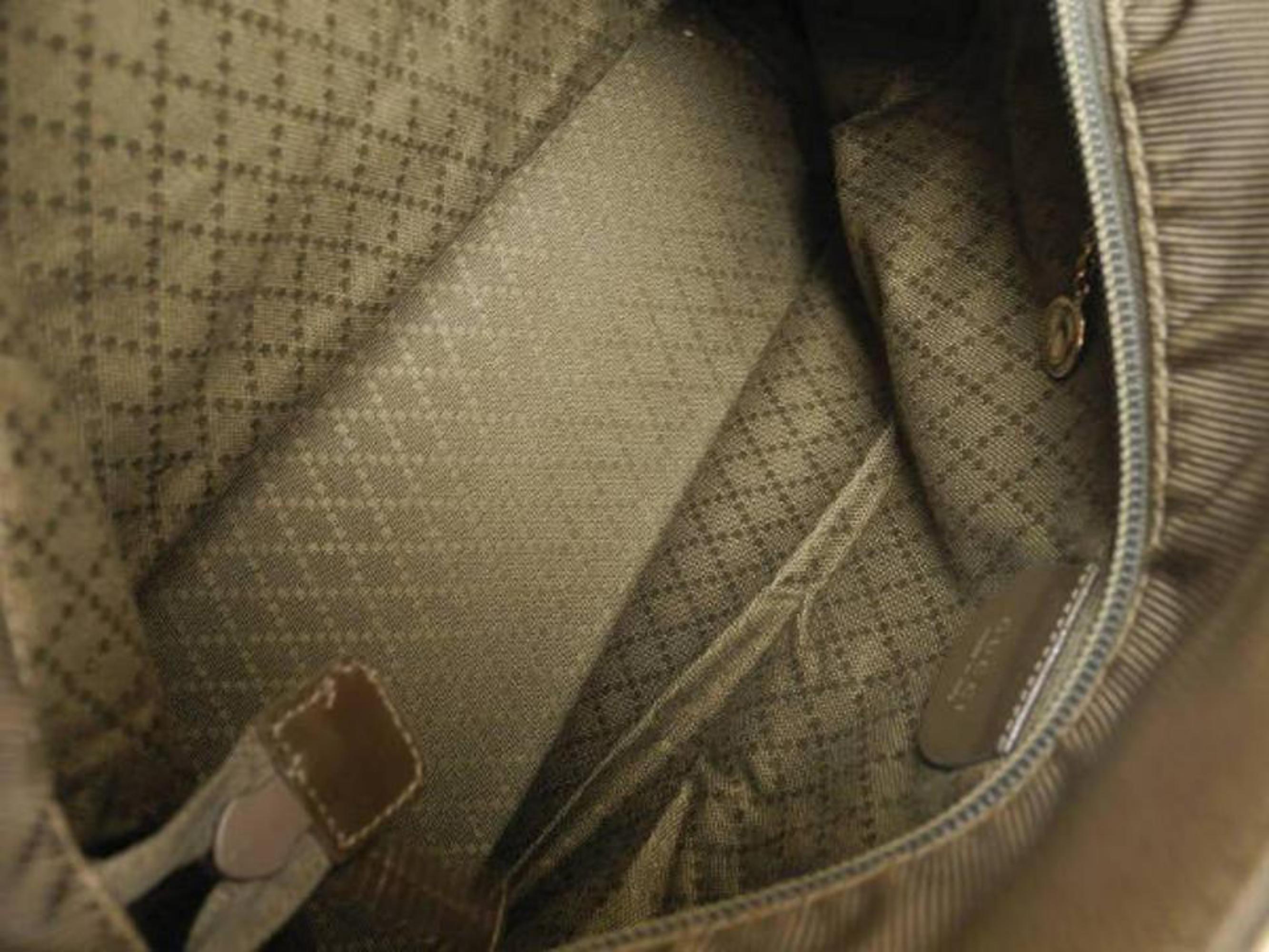 Gucci Bamboo 2way Tote 223797 Khaki Nylon Shoulder Bag In Excellent Condition For Sale In Forest Hills, NY