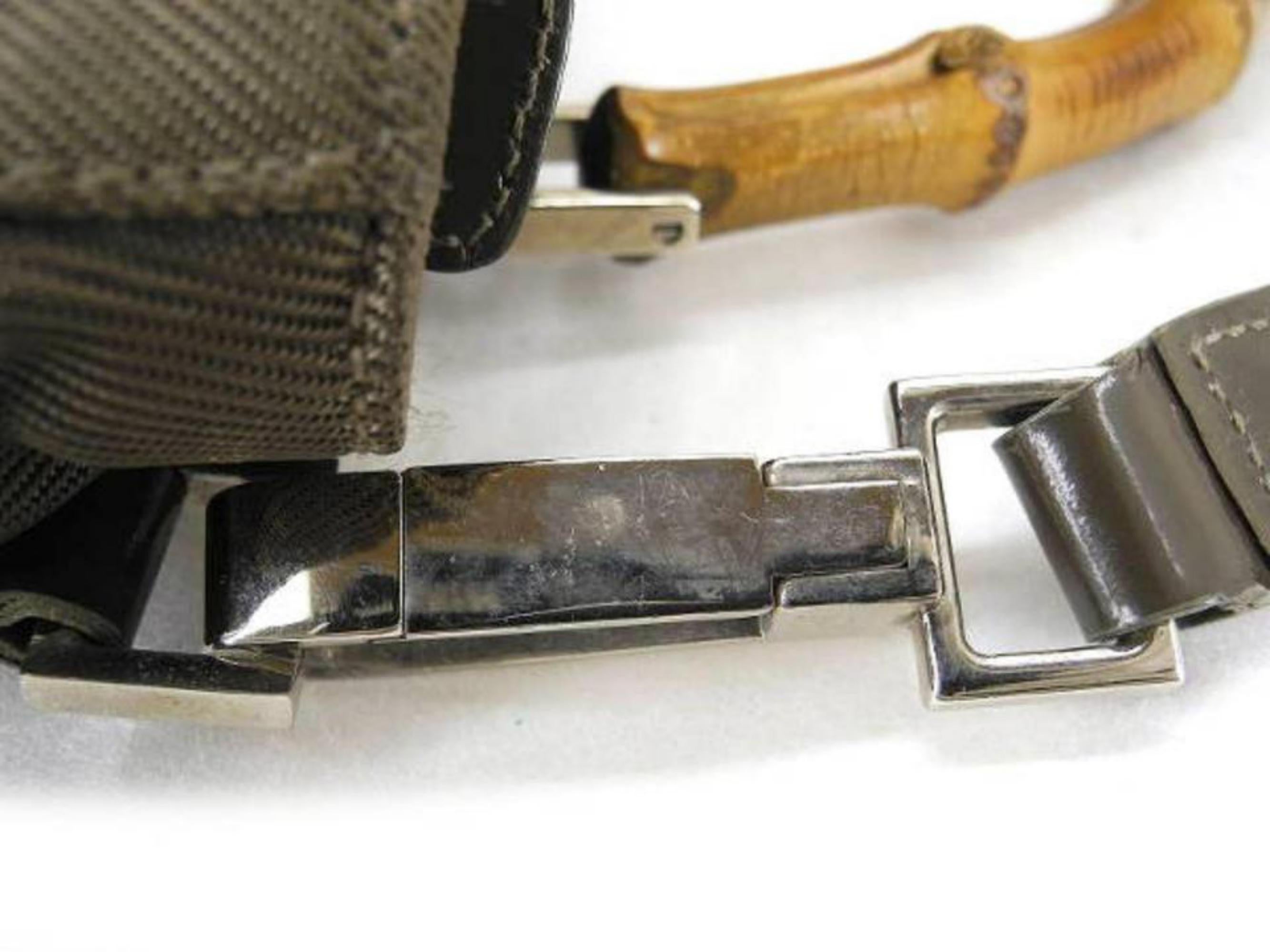 Women's Gucci Bamboo 2way Tote 223797 Khaki Nylon Shoulder Bag For Sale